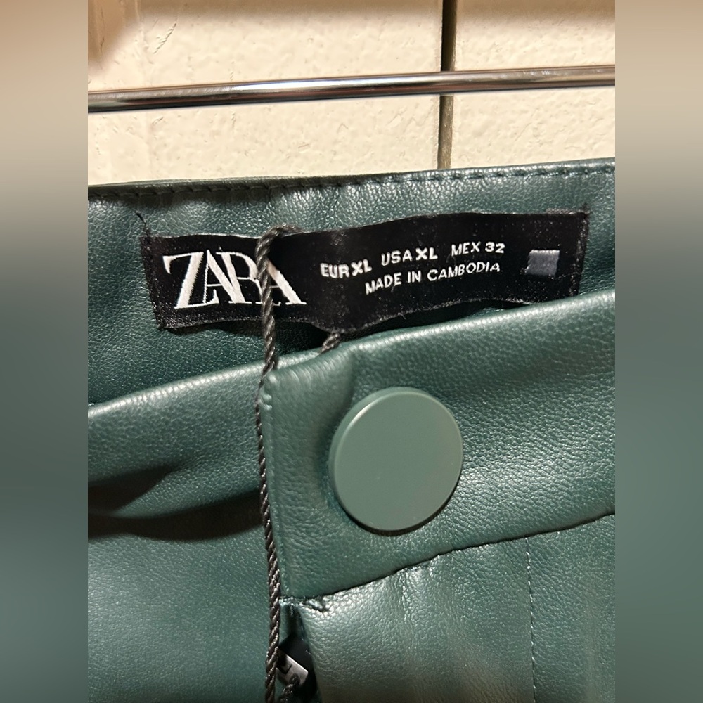 NWT Zara Legging Faux Leather High Rise Pants Forest green , Size XL - Picture 10 of 11